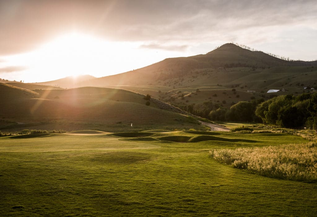 Sunset on Hole 13 at the Rising Sun Golf Course at Mountain Sky Guest Ranch