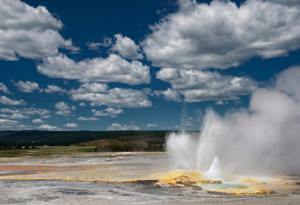 The geysers erupting at Yellowstone Park