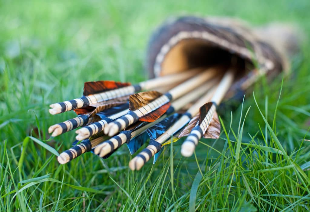 Arrows in a quiver laying in the grass